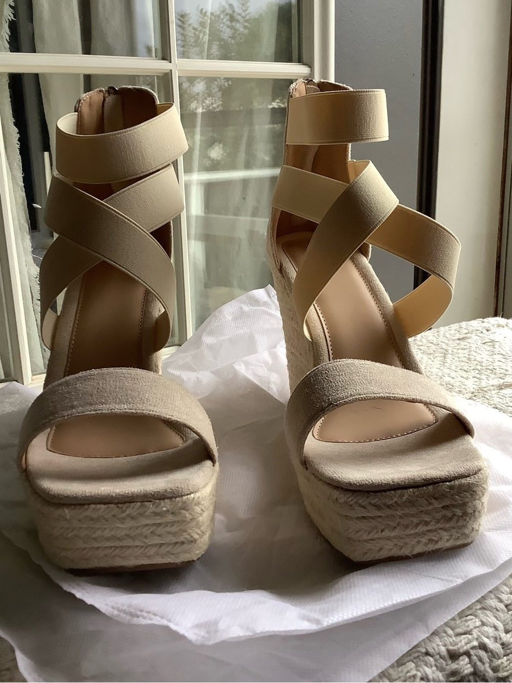 Beige Platform Wedge Sandals